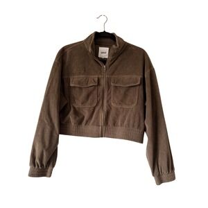 Aerie‎ Women Olive Brown Corduroy Cropped Bomber Zip Up Utility Jacket Medium